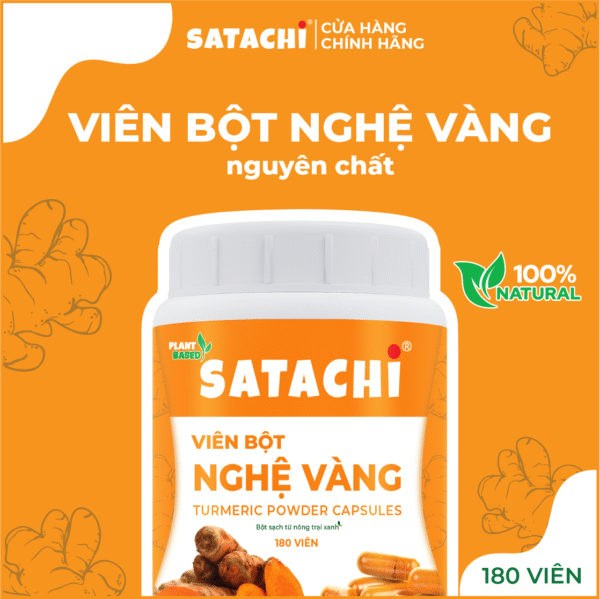 <b>Viên Bột Nghệ Vàng SATACHI <br>nguyên chất</b><br>Hộp 180 viên