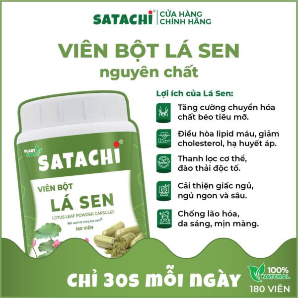 <b>Viên Bột Lá Sen SATACHI <br>nguyên chất</b><br>Hộp 180 viên - Hình ảnh 5