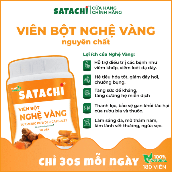 <b>Viên Bột Nghệ Vàng SATACHI <br>nguyên chất</b><br>Hộp 180 viên - Hình ảnh 5