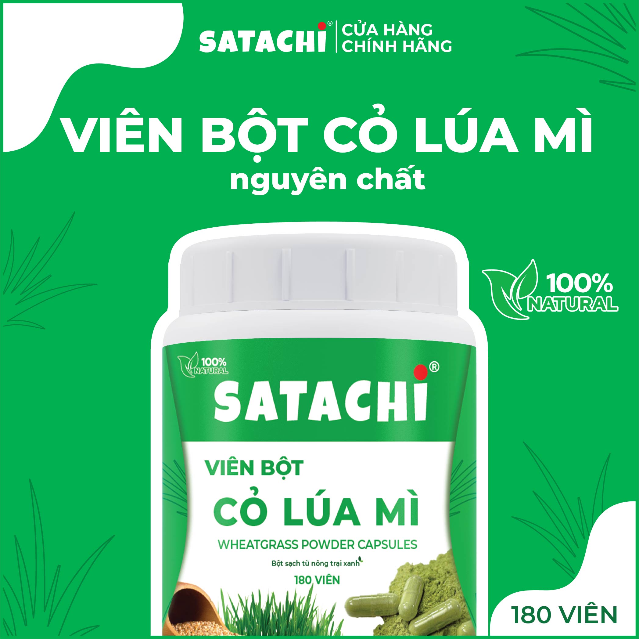 Viên Bột Cỏ Lúa Mì SATACHI nguyên chất