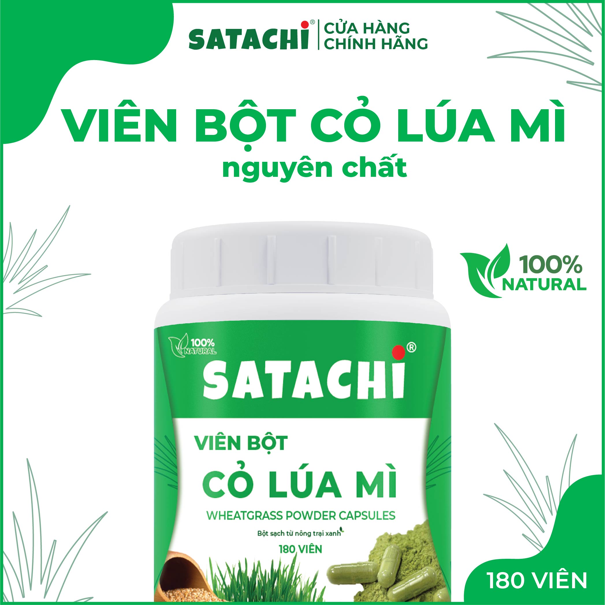 Viên Bột Cỏ Lúa Mì SATACHI nguyên chất