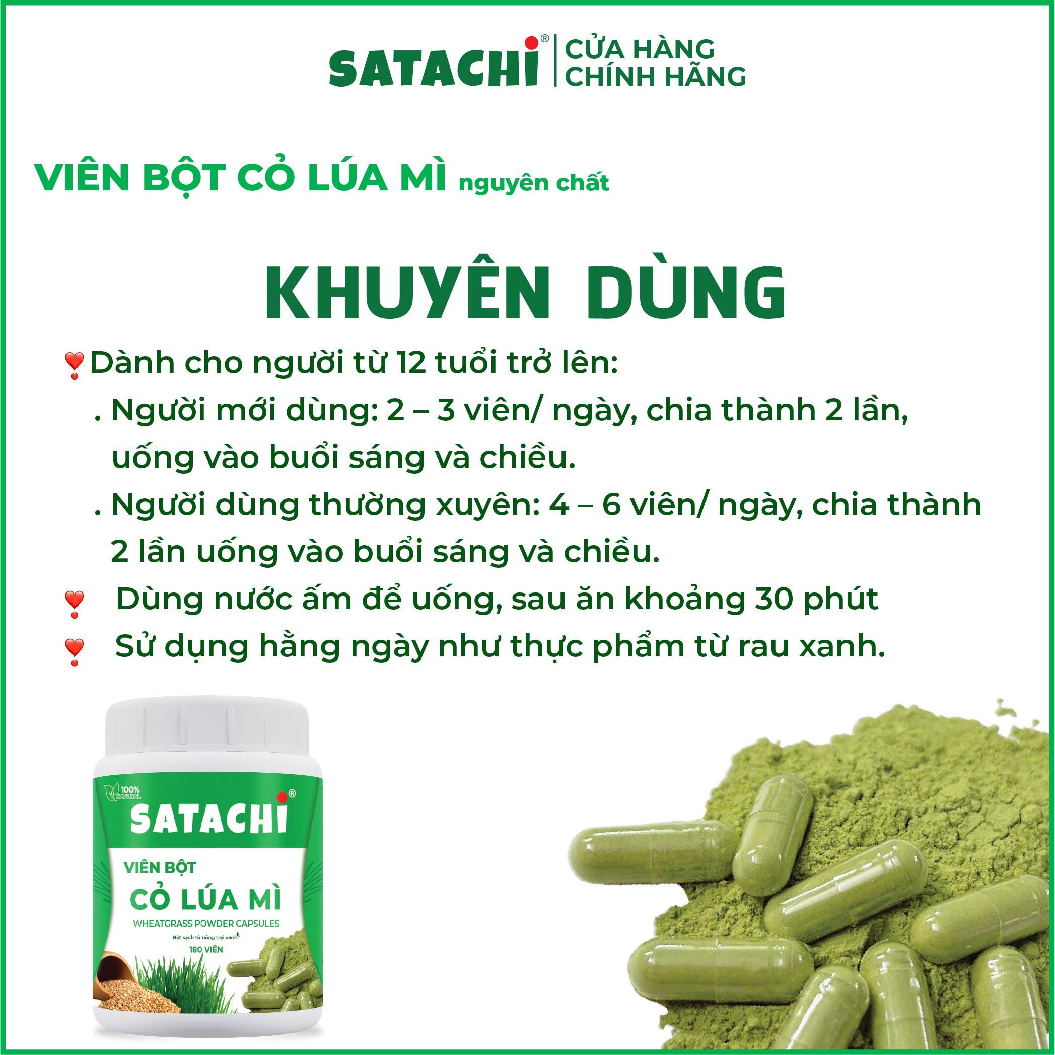 Viên Bột Cỏ Lúa Mì SATACHI nguyên chất