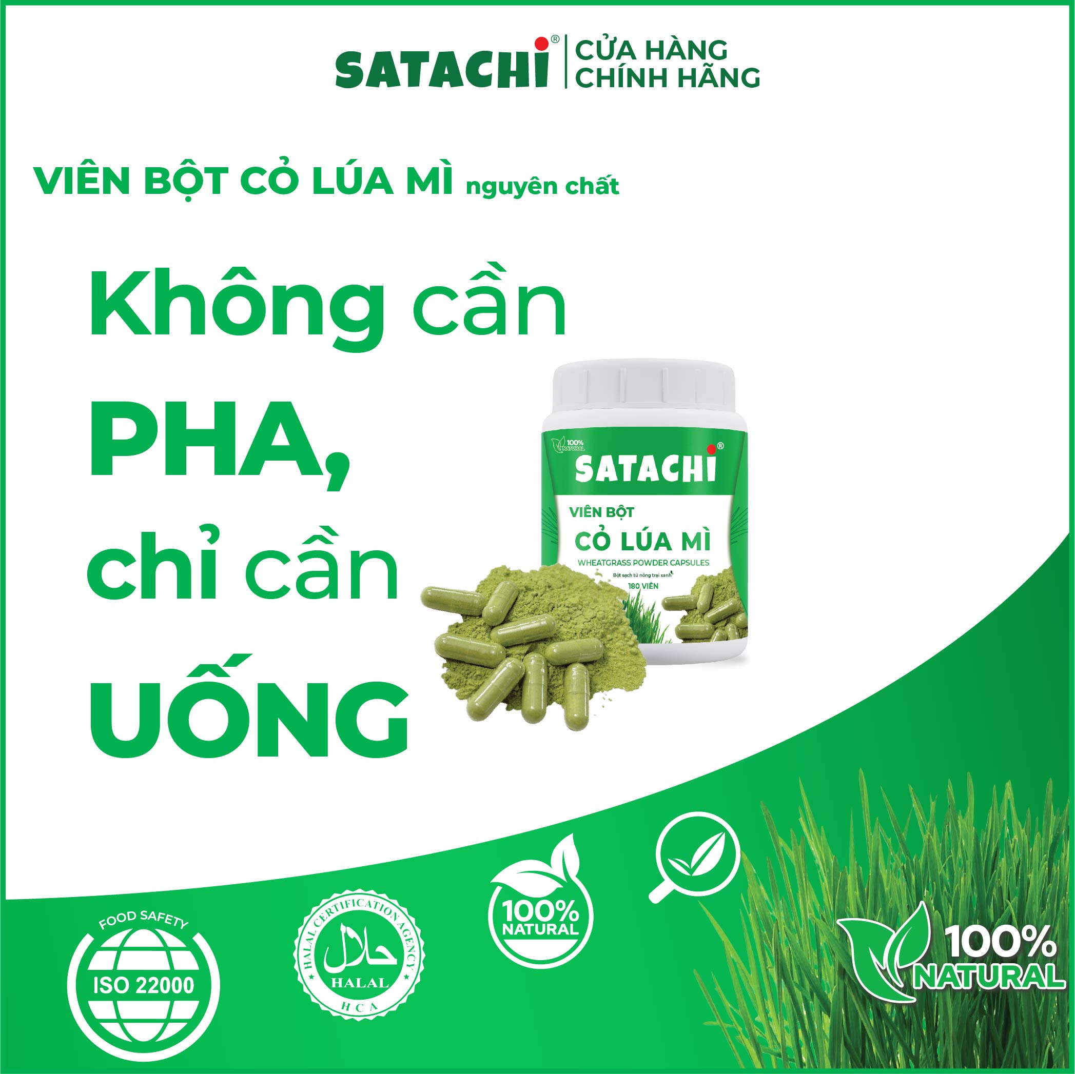 Viên Bột Cỏ Lúa Mì SATACHI nguyên chất