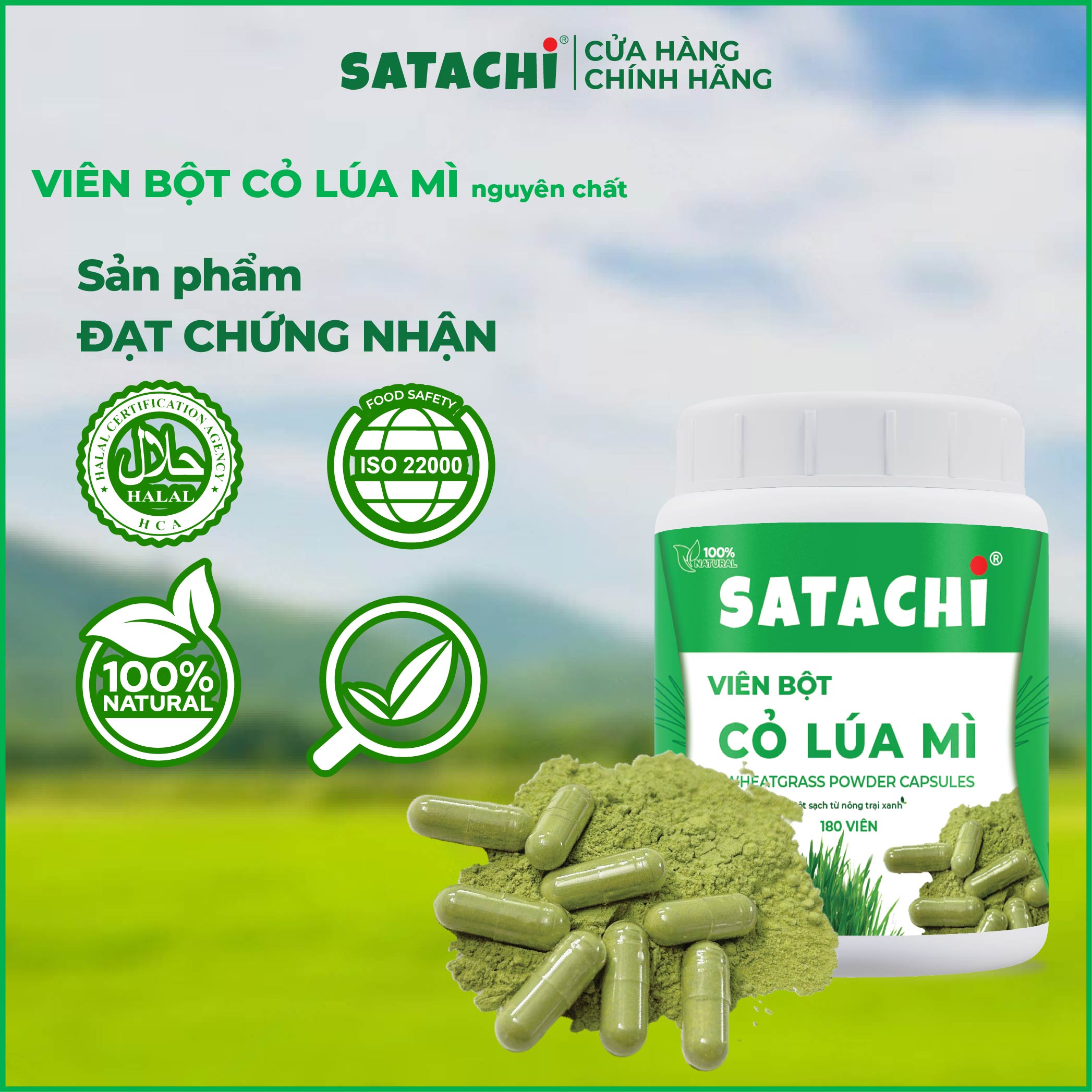 Viên Bột Cỏ Lúa Mì SATACHI nguyên chất