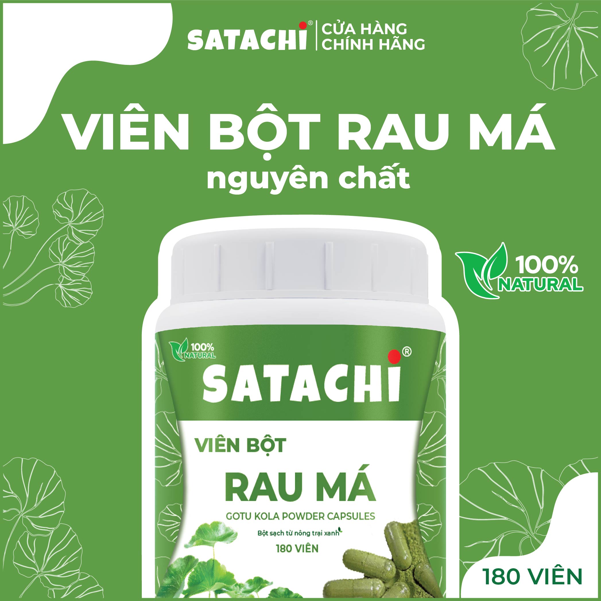 Viên Bột Rau Má SATACHI nguyên chất Hộp 180 viên