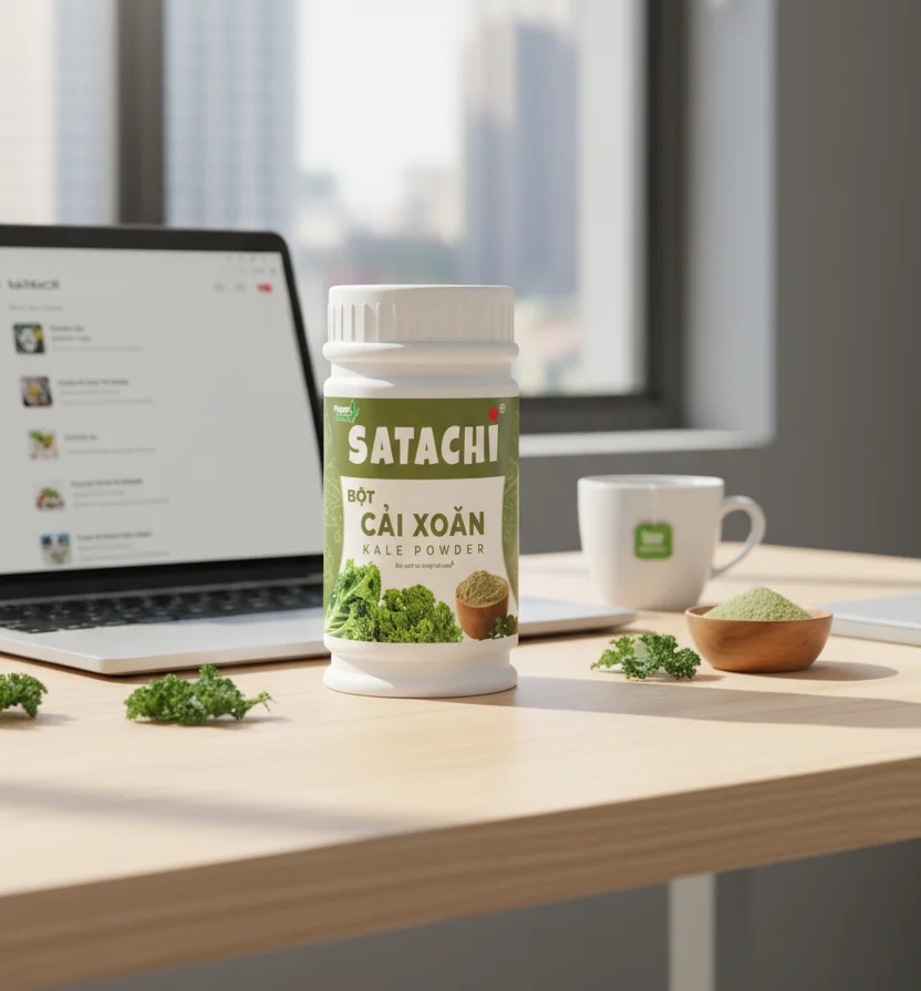 Hu bot kale Satachi tren ban lam viec anh sang ban ngay